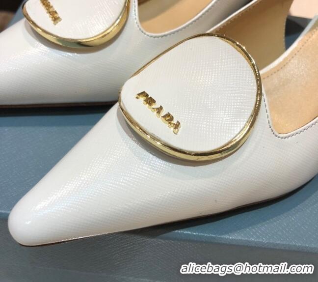 Best Design Prada Calfskin Slingback Pumps 5.5cm 040747 White 2021