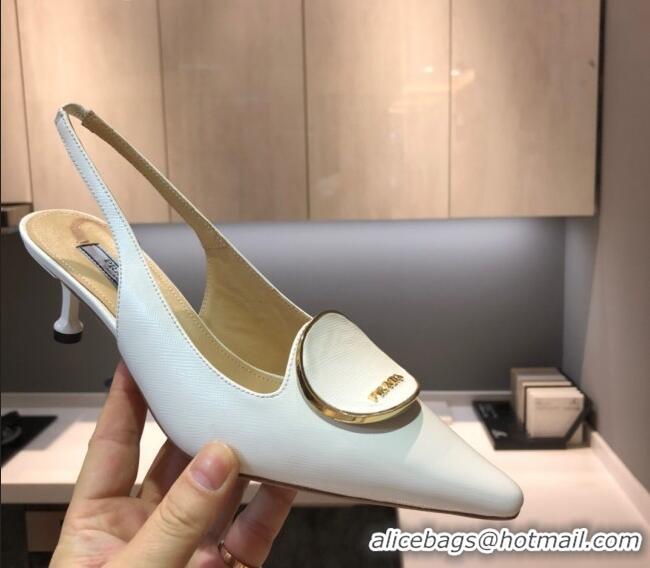 Best Design Prada Calfskin Slingback Pumps 5.5cm 040747 White 2021