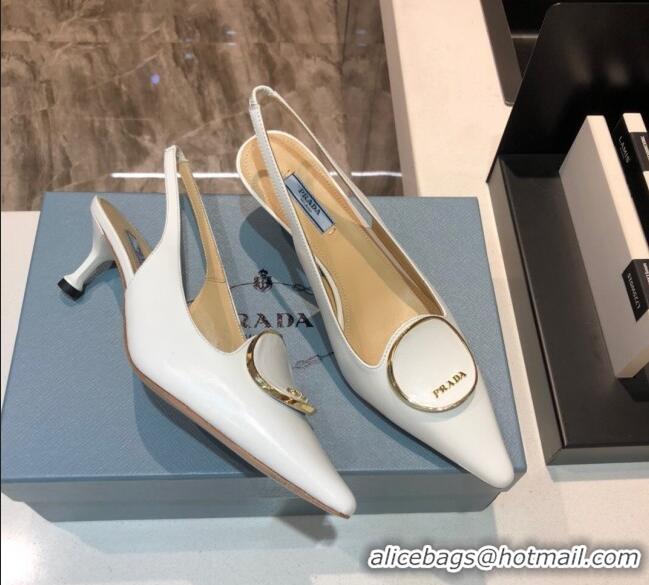 Best Design Prada Calfskin Slingback Pumps 5.5cm 040747 White 2021