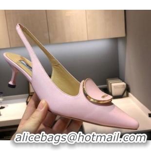 Cute Prada Calfskin Slingback Pumps 5.5cm 040747 Light Pink 2021