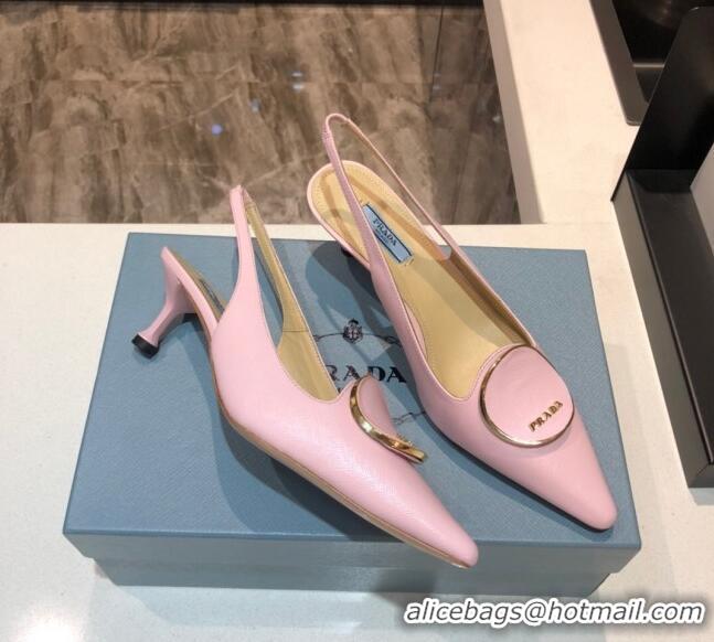 Cute Prada Calfskin Slingback Pumps 5.5cm 040747 Light Pink 2021