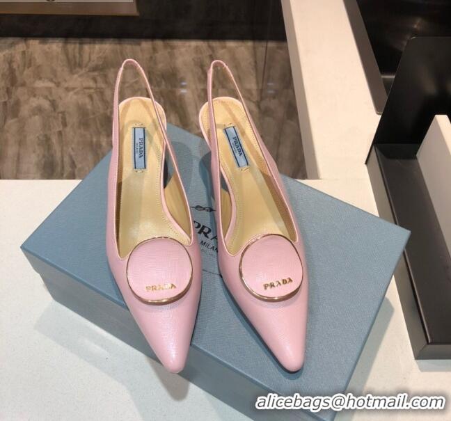 Cute Prada Calfskin Slingback Pumps 5.5cm 040747 Light Pink 2021