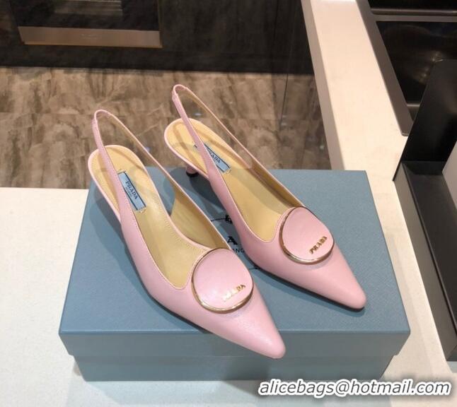 Cute Prada Calfskin Slingback Pumps 5.5cm 040747 Light Pink 2021