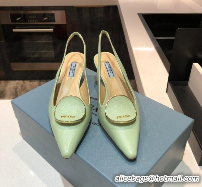 Perfect Prada Calfskin Slingback Pumps 5.5cm 040747 Green 2021