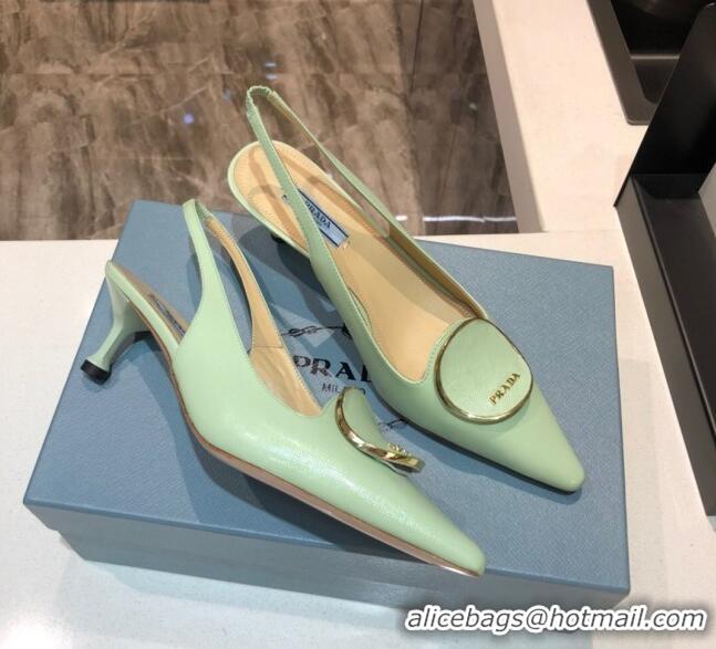 Perfect Prada Calfskin Slingback Pumps 5.5cm 040747 Green 2021