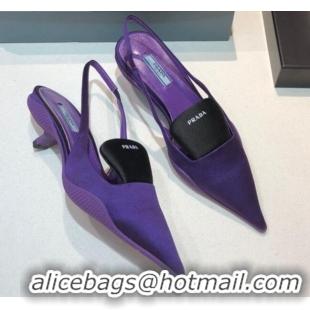 Grade Design Prada Silk Slingback Pumps 3cm 042795 Purple 2021