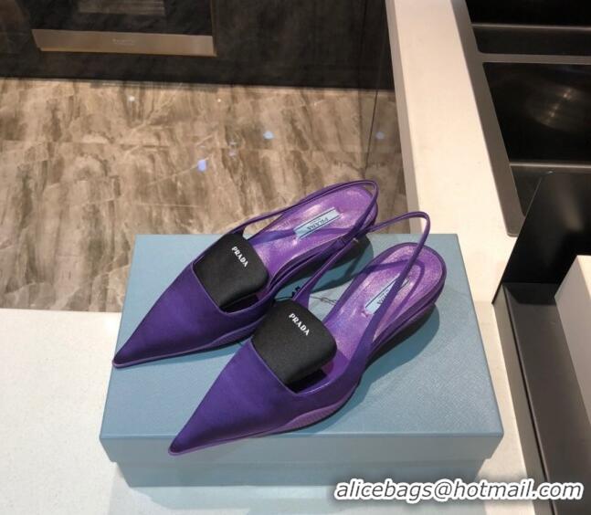 Grade Design Prada Silk Slingback Pumps 3cm 042795 Purple 2021