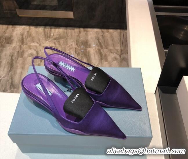 Grade Design Prada Silk Slingback Pumps 3cm 042795 Purple 2021