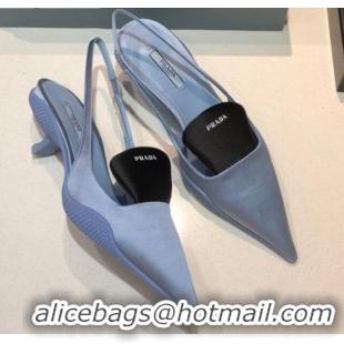 New Style Prada Silk Slingback Pumps 3cm 042795 Light Blue 2021