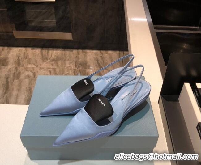 New Style Prada Silk Slingback Pumps 3cm 042795 Light Blue 2021