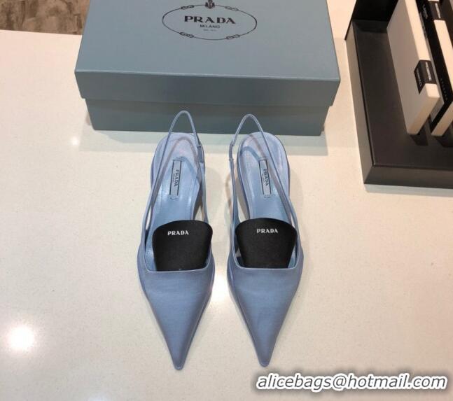 New Style Prada Silk Slingback Pumps 3cm 042795 Light Blue 2021