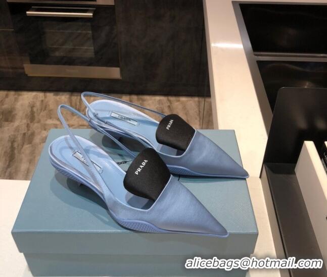 New Style Prada Silk Slingback Pumps 3cm 042795 Light Blue 2021