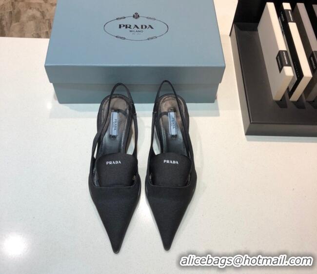 Low Price Prada Silk Slingback Pumps 3cm 042795 Black 2021