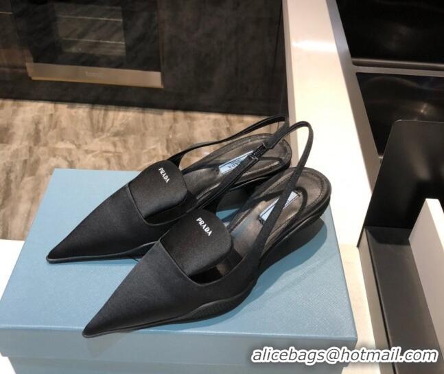 Low Price Prada Silk Slingback Pumps 3cm 042795 Black 2021