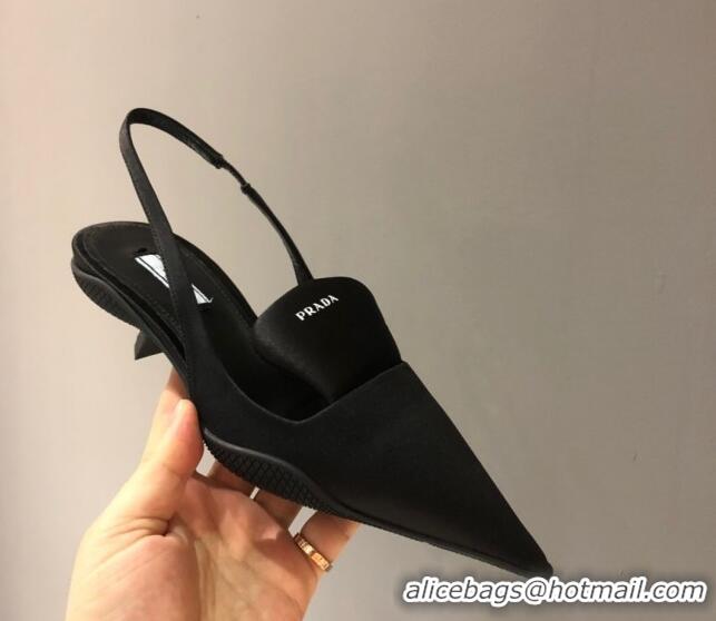 Low Price Prada Silk Slingback Pumps 3cm 042795 Black 2021