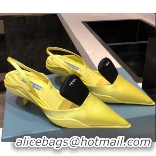 Good Quality Prada Silk Slingback Pumps 3cm 042795 Yellow 2021