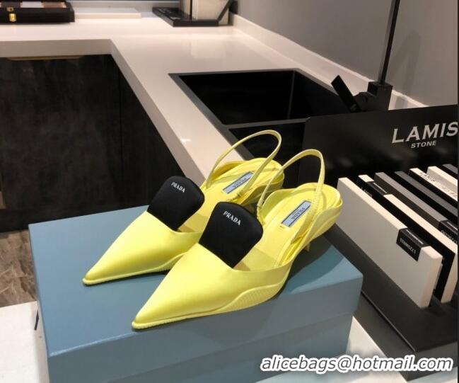 Good Quality Prada Silk Slingback Pumps 3cm 042795 Yellow 2021