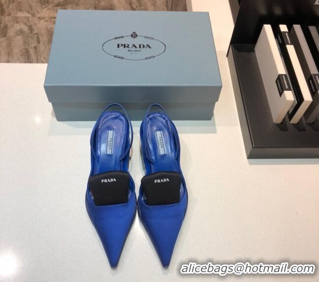 Best Product Prada Silk Slingback Pumps 3cm 042795 Royal Blue 2021