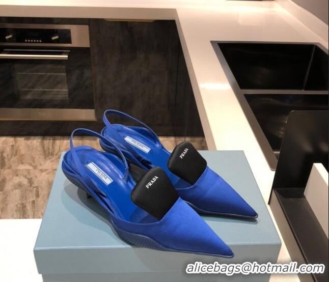 Best Product Prada Silk Slingback Pumps 3cm 042795 Royal Blue 2021