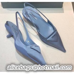 Top Grade Prada Silk Slingback Pumps 3cm 042795 Light Blue 2021