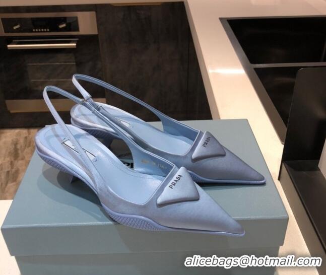 Top Grade Prada Silk Slingback Pumps 3cm 042795 Light Blue 2021