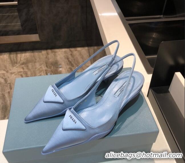 Top Grade Prada Silk Slingback Pumps 3cm 042795 Light Blue 2021