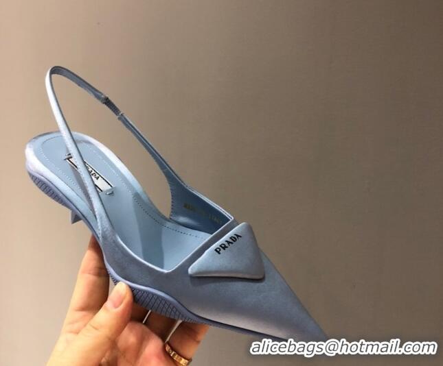 Top Grade Prada Silk Slingback Pumps 3cm 042795 Light Blue 2021