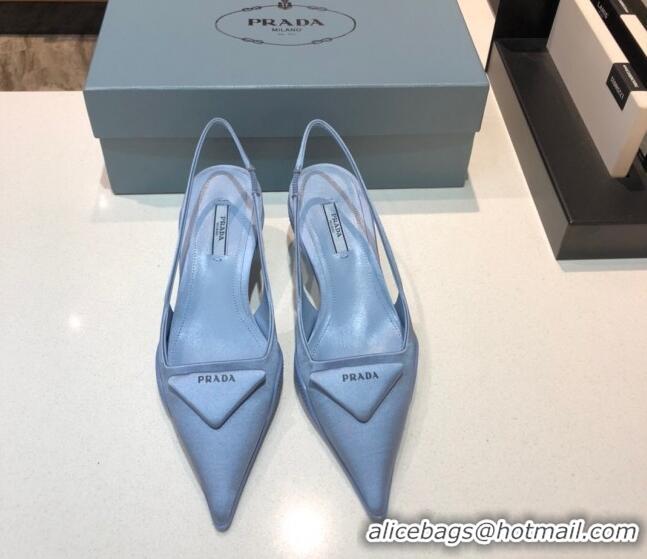 Top Grade Prada Silk Slingback Pumps 3cm 042795 Light Blue 2021