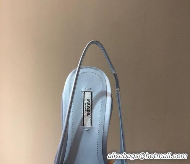 Top Grade Prada Silk Slingback Pumps 3cm 042795 Light Blue 2021