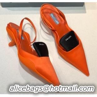 Top Design Prada Silk Slingback Pumps 3cm 042795 Orange 2021