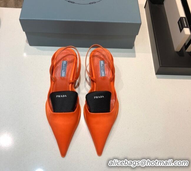 Top Design Prada Silk Slingback Pumps 3cm 042795 Orange 2021