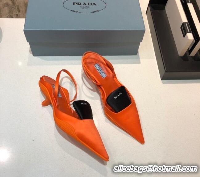 Top Design Prada Silk Slingback Pumps 3cm 042795 Orange 2021