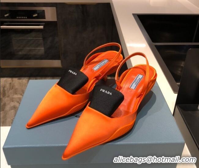 Top Design Prada Silk Slingback Pumps 3cm 042795 Orange 2021