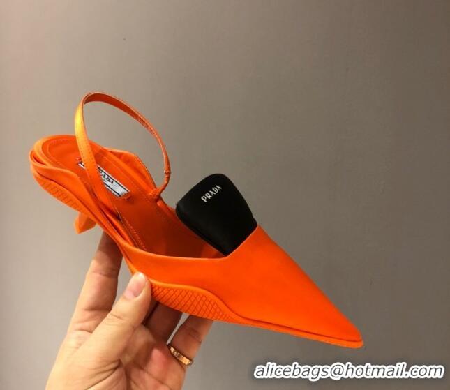 Top Design Prada Silk Slingback Pumps 3cm 042795 Orange 2021