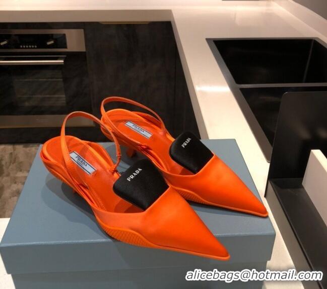 Top Design Prada Silk Slingback Pumps 3cm 042795 Orange 2021