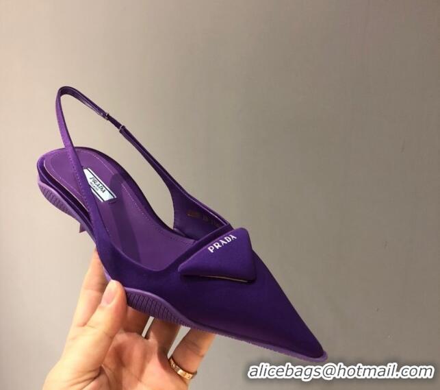 Classic Hot Prada Silk Slingback Pumps 3cm 042795 Purple 2021