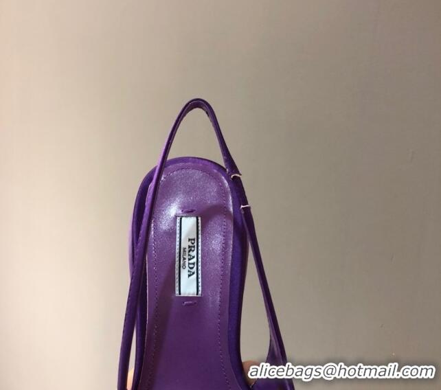 Classic Hot Prada Silk Slingback Pumps 3cm 042795 Purple 2021