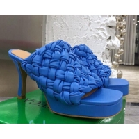 Top Grade Bottega Veneta Board Woven Lambskin Platform Sandals 100mm Heel 080701 Royal Blue