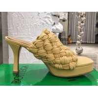 Top Quality Bottega Veneta Board Woven Lambskin Platform Sandals 100mm Heel 080701 Yellow