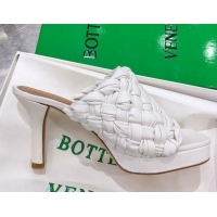 Top Quality Bottega Veneta Board Woven Lambskin Platform Sandals 100mm Heel 080709 White