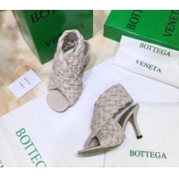 Best Luxury Bottega Veneta BV Board Sandals in ntrecciato Nappa leather 9cm Heel 081161 Off-White