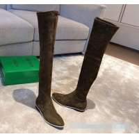 Best Design Bottega Veneta Suede Over Knee High Boots with White Stripe 102208 Green