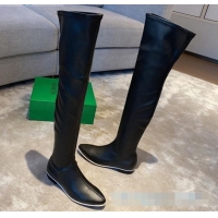 Custom Bottega Veneta Lambskin Over Knee High Boots with White Stripe 102211 Black