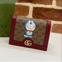 Good Product Doraemon x Gucci GG Canvas Card Case Wallet 647788 Beige/Red 2021