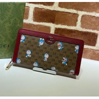 Unique Style Doraemon x Gucci GG Canvas Zip Around Wallet 647787 Beige/Red 2021