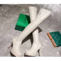 Good Quality Bottega Veneta BV Bold Lambskin Over Knee Platform High Heel Boots 102216 White