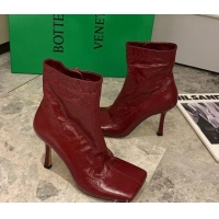 Best Product Bottega Veneta Nappa Leather Square Heel Short Boots with Red 102222