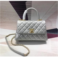 Market Sells Chanel original Caviar leather flap bag top handle A92290 silvery &gold-Tone Metal