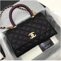 Famous Brand Chanel Classic Top Handle Bag black Cannage Pattern A92290 Gold