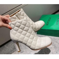 Top Grade Bottega Veneta Quilted Lambskin Square Heel Short Boots 102226 White